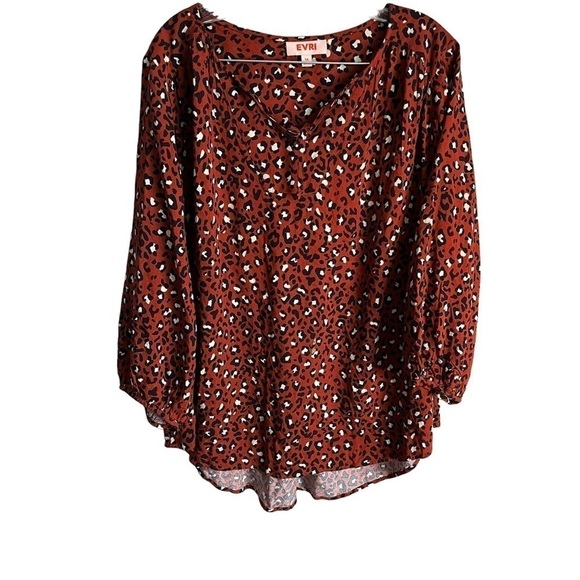 Evri Challis Splitneck Burnt Orange Peasant Leopard Blouse - Picture 2 of 8